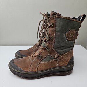 Clarks Muckers Squall Winter Boots Women 10 Lace Up Brown Leather‎ Olive Canvas